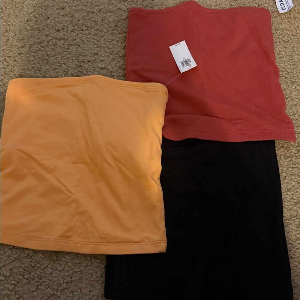 Old Navy Orange, Black, burnt Orange strapless tank tops